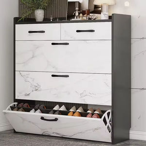 <span class=keywords><strong>Scarpiera</strong></span> Moderna a 4 Ripiani Effetto Marmo con Cassetto Portaoggetti in Legno - Product Image 1