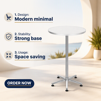 Höhenverstellbarer Runder Bartisch 60cm Tischplatte 70 bis 110cm Chrom-Sternfuß für Zuhause Küche Café Bistro Esszimmer Cocktail