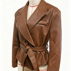 <span class=keywords><strong>Chaqueta</strong></span> de Cuero Bliberry Primavera-Otoño 2026 para Mujer, Nueva Colección, Estilo Retro, Cuello Solapa, Cierre de un Botón, con Cinturón - Product Image 1