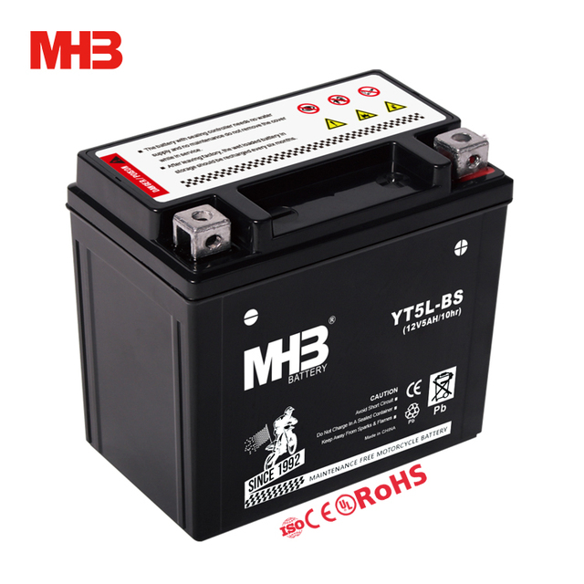 Mhb YT5L-BS High Performance Output 5Ah Rechargeable Sealed Smf Vrla Agm 12V 10hr Lead Acid Longest Lasting Motorcycle Battery