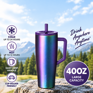 Gobelet isotherme en acier inoxydable 40oz avec paille et couvercle, design moderne dégradé violet pour l'extérieur - Product Image 3