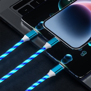 Cavo USB da 1,2 m per ricarica rapida 3-in-1 con luce LED a flusso luminoso, caricatore <span class=keywords><strong>Micro</strong></span> USB <span class=keywords><strong>Type</strong></span>-<span class=keywords><strong>C</strong></span> con cavo intrecciato in TPE per iPhone, Samsung e dispositivi Android - Product Image 2
