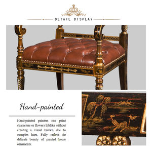 Sillón Estilo Chinoiserie Yips LD-1203-0757 con Patrón de Paisaje Pintado a Mano, Comedor, Cojín de Cuero Clásico de Lujo - Product Image 5