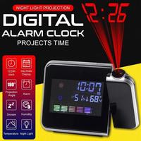 Écran couleur d'accueil LCD rétroéclairé Projection Snooze Réveil Horloge créative Horloge de table du matin