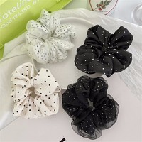 Haute Qualité Satin Noir et Blanc Tacheté Chouchous Double Maille Élégant Vintage Cheveux Corde Haute Qualité Cheveux Accessoires