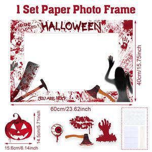 60*40cm Feliz Halloween Photo Booth Props You Are Next Bloody Eyes telón de fondo marco de fotos No One Leaves telón de fondo fantasma calabazas - Product Image 3