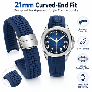 Bracelet de montre en caoutchouc silicone de 21 mm, bracelet de remplacement pour Patek Aquanaut <span class=keywords><strong>Philippe</strong></span> PP 5164A 5167A, style <span class=keywords><strong>sport</strong></span> plongée - Product Image 2