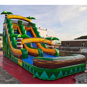 Tobogán acuático inflable para exteriores, color verde mármol, tobogán acuático tropical inflable con piscina grande para eventos - Product Image 1