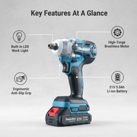 Llave de Impacto Eléctrica Inalámbrica Mulinsen sin Escobillas de 1/2 Pulgada Compatible con Batería de 21V