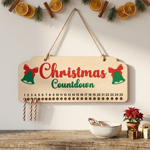 Calendario de Adviento de Madera con Soporte para Bastones de Caramelo, Decoración Navideña para Colgar en la Pared, Decoración Festiva Reutilizable - Product Image 3