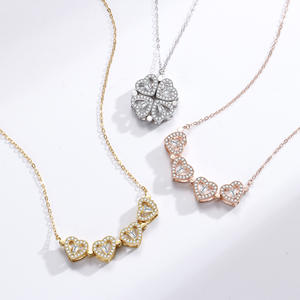 المغناطيسي للطي تشيكوسلوفاكيا الماس أربعة قلوب على شكل أوراق البرسيم قلادة الذهب مطلي قلادة من الفولاذ المقاوم للصدأ للنساء - Product Image 2