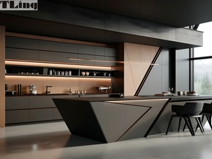 Armadietto da cucina curvo in stile Miami in stile americano Design elegante con isola illuminata <span class=keywords><strong>MDF</strong></span> pannello della porta della superficie laccata - Product Image 6