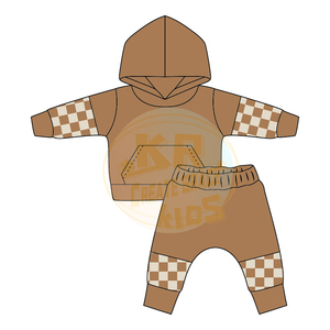 Ensembles de vêtements en tissu éponge de coton à carreaux multicolores pour garçons Ensembles de sweats à capuche décontractés pour garçons Ensembles de jogging Tenues Vêtements d'automne - Product Image 2