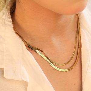 Collar de Cadena de Espiga Plana Lisa de Acero Inoxidable con Baño de Oro de 18k, Clásico y de Moda, Personalizable, de Gran Venta - Product Image 3