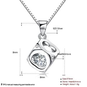 DDC51 perak murni 925 wanita berongga 4A zirkon cinta hati kubus persegi Cz liontin kebahagiaan untuk kalung pernikahan - Product Image 6