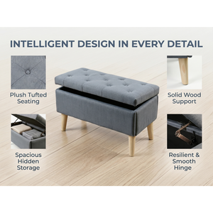 Panca contenitore imbottita da 32 pollici con poggiapiedi e vassoio integrato, design quadrato per spazio extra, ideale per il soggiorno - Product Image 6