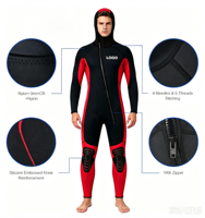 Combinaison de plongée intégrale personnalisée en néoprène 3mm 5mm 7mm avec fermeture éclair frontale, imperméable, coupe-vent, chaude, en nylon, avec capuche, pour homme, printemps, taille XL