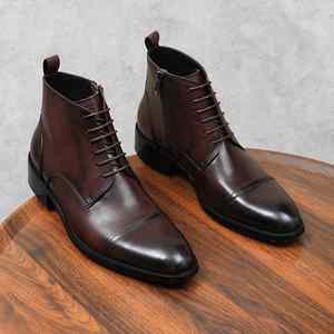 Chaussures habillées formelles pour hommes en cuir véritable, nouveau style personnalisé, avec semelles épaisses et bouts ronds, pour mariage - Product Image 1