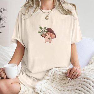 FOXA เสื้อยืดโอเวอร์ไซส์ลายเห็ดน่ารักสำหรับผู้หญิง เสื้อยืดคอตตอนคอกลมแขนสั้นลายกราฟิกสไตล์คอทเทจคอร์สำหรับวัยรุ่น - Product Image 2