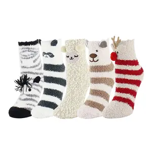 Thick Striped Fuzzy Socks High Quality Crew Custom Long Women Casual Polyester Customized Knitted Winter Sokken Winter Sucks