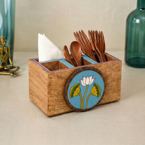 Organizador de Cubiertos de Madera de Mango Sólida Hecho a Mano, Porta Utensilios de Cocina, Caja de Almacenamiento de Servilletas, Organizador para Mesa de Comedor - Product Image 1