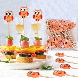 Paquete de 100 Palillos de Bambú Desechables Ecológicos con Diseño de Búho de Ojos Grandes para Aperitivos, Cócteles, Pasteles, Postres, Bodas y Fiestas - Product Image 6