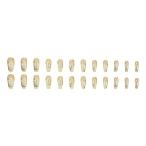 24 Pezzi Unghie Finte Bianche Curve con Gradiente Giallo, Unghie Finte Quadrate Medie Lucide con Glitter Dorato, Copertura Completa in ABS - Product Image 5