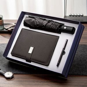 Coffrets cadeaux d'entreprise promotionnels de luxe personnalisés 2 en 1, parapluie en cuir anti-UV et tasse isotherme, pour hommes et femmes - Product Image 3