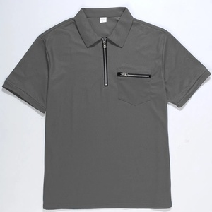 Summer Men Solid Color Short Sleeve Turn-Down <b>Collar</b> Knitted Breathable Casual Half-Zipper for <b>Shirt</b> - Product Image 3