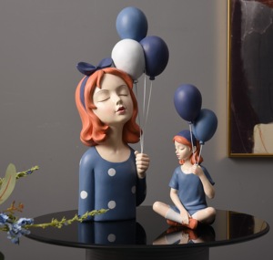 Scultura in Resina Ragazza Sognante con Palloncini - Statua d'Arte Moderna per Cameretta, Soggiorno, Giardino, Veranda e Decorazione Regalo - Product Image 3