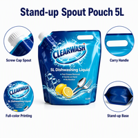 Pochette Doypack 5L personnalisée avec poignée, refermable, pour liquide vaisselle et recharge de lessive, avec bec verseur