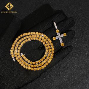 Nuevo Producto: Collar con Colgante de Cruz de Moissanita Amarilla, Estilo Hip Hop, con Incrustaciones de Moissanita VVS, Plata de Ley 925, Certificado GRA - Product Image 4