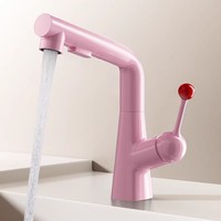 Robinet de lavabo monocommande moderne en alliage de zinc multicolore, à montage sur plan, avec double sortie d'eau chaude et froide, en céramique