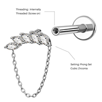 Toposh F136 Titanium Piercing Prong Set Clear Zirconia Threaded Helix Earring Flat Back Stud Cartilage Labret Piercing Stud