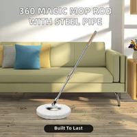 Manche de balai serpillère en acier 360 Magic avec poignée extensible et essorage automatique à haute déshydratation, 2 têtes de balai incluses pour une efficacité optimale