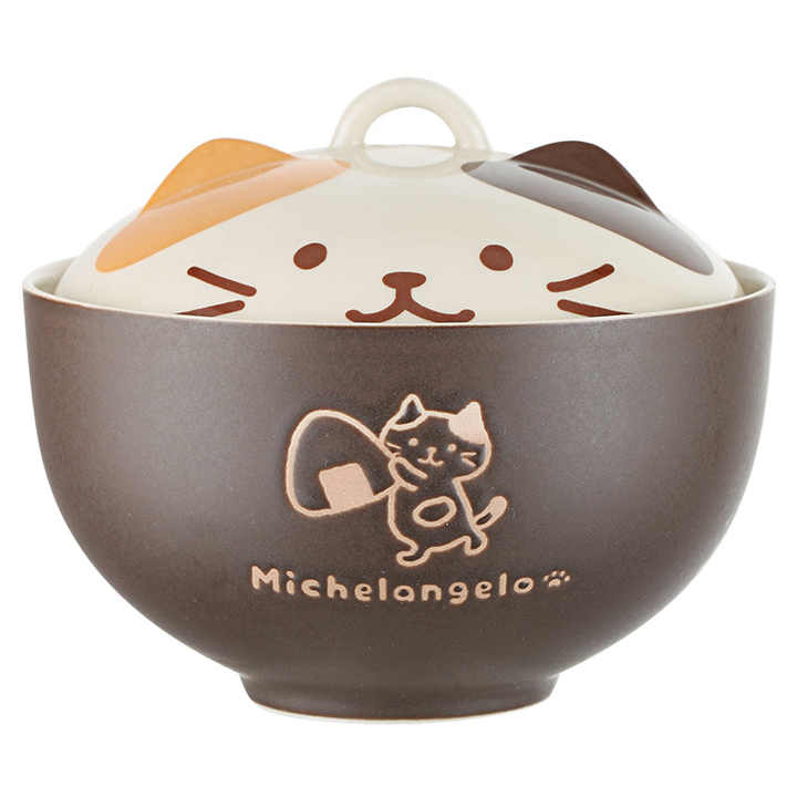 Cute Japanese Cat Ramen Bowl With Lid Ceramic Noodle Soup Bowls Kitchen Tableware Serving Dishes Funny Kitten Fruit Food Bowl