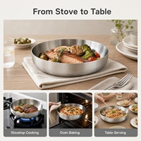 Poêle à frire en acier inoxydable avec poignée amovible et couvercle, sans revêtement, 20-32 cm, empilable, pour cuisson au four et service à table