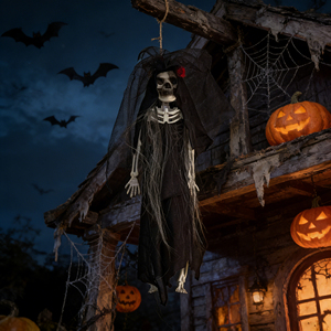 โครงกระดูกเจ้าสาวฮาโลวีนขนาด 15.74 นิ้ว ตกแต่งแขวนแบบกอธิค พร้อมผ้าคลุมสีดำและดอกกุหลาบสีแดง สำหรับงานปาร์ตี้ฮาโลวีนและบ้านผีสิง - Product Image 2