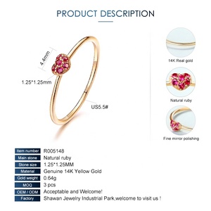 2025 thời trang Karat Nhẫn vàng thiết kế đá quý hình trái tim chính hãng 14k vàng <span class=keywords><strong>Ruby</strong></span> Vòng - Product Image 2