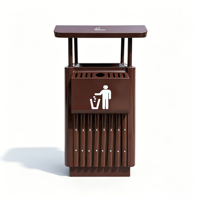 Poubelle extérieure en métal imitation bois avec toit imperméable et cendrier, poubelle publique résistante aux intempéries pour appartement, rue, parc, communauté