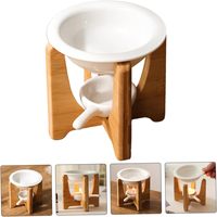 Support de bougie en céramique BH à flamme réglable, brûleur d'huiles essentielles en bambou, chauffe-cire pour bougies chauffe-plat pour l'aromathérapie