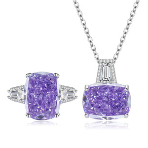 Joyería más vendida: Conjunto de collar y anillos de cobre con circonita cúbica morada de 10*16 mm con diamantes de alto contenido de carbono para mujer - Product Image 1