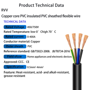 Cavo trifase ignifugo N-RVV a 4 conduttori, 450/750V, in rame, per ascensore antincendio, cavo di alimentazione di emergenza - Product Image 3