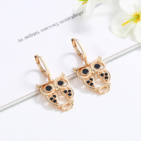 Pendientes de Aro Huggie de Cristal con Forma de Búho, Hipoalergénicos, con Circonita Cúbica, Chapados en Oro sobre Cobre, Joyería con Circonita Cúbica, Venta al por Mayor