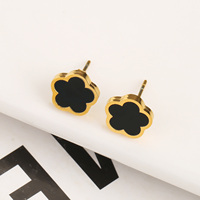 Pendientes de tuerca chapados en oro de 18K para mujer, joyería de piedras preciosas de acero inoxidable, trébol de cinco hojas, flor Vintage delicada