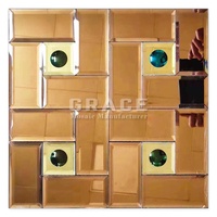 Foshan argent Vintage mur décoratif miroir carreaux de verre brun brun or Antique bord biseauté verre peler et coller carrelage de mosaïque