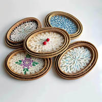 Plateau de service ovale moderne en rotin et coquillages, panier de rangement pour cuisine, salle de bain, table, bureau - Idéal pour les fêtes et le thé