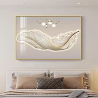 Décoration murale abstraite moderne de luxe Feather Home Decor, peinture sur toile avec cristaux pour salon