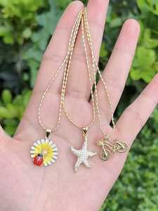 Collar y Pulsera con Dijes de Hamburguesa/<span class=keywords><strong>Bicicleta</strong></span>/Mariposa/Corazón, Mini Colgante de Zirconia Microincrustada y Esmaltada, Joyería de Cobre Bañado en Oro - Product Image 2