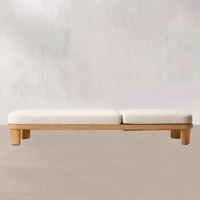 Ensemble de chaises longues en teck de style nordique moderne, coussins en tissu hydrofuge, résistants aux UV, durables pour hôtel, villa, piscine, terrasse